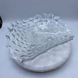 Vintage Fostoria American Cubist Clear Glass Tri-Corner 3-Toed Serving Bowl MCM